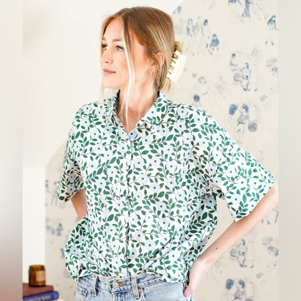 EVE GRAVEL NWOT ISIS SHIRT IN FLEURS BLEU‎ Size X Large